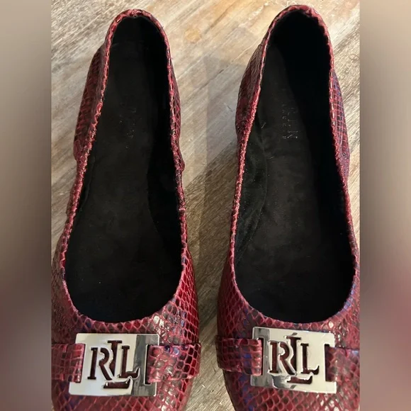 Ralph Lauren RLL Burgundy / Red Snakeskin Ballet Flat Slip On Shoe, Size 8.5 B - Picture 11 of 13